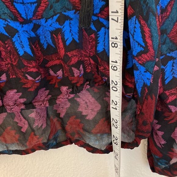 Lucky Brand long sleeve colorful sheer silky blouse tassel boho festival fairy S - Picture 8 of 9